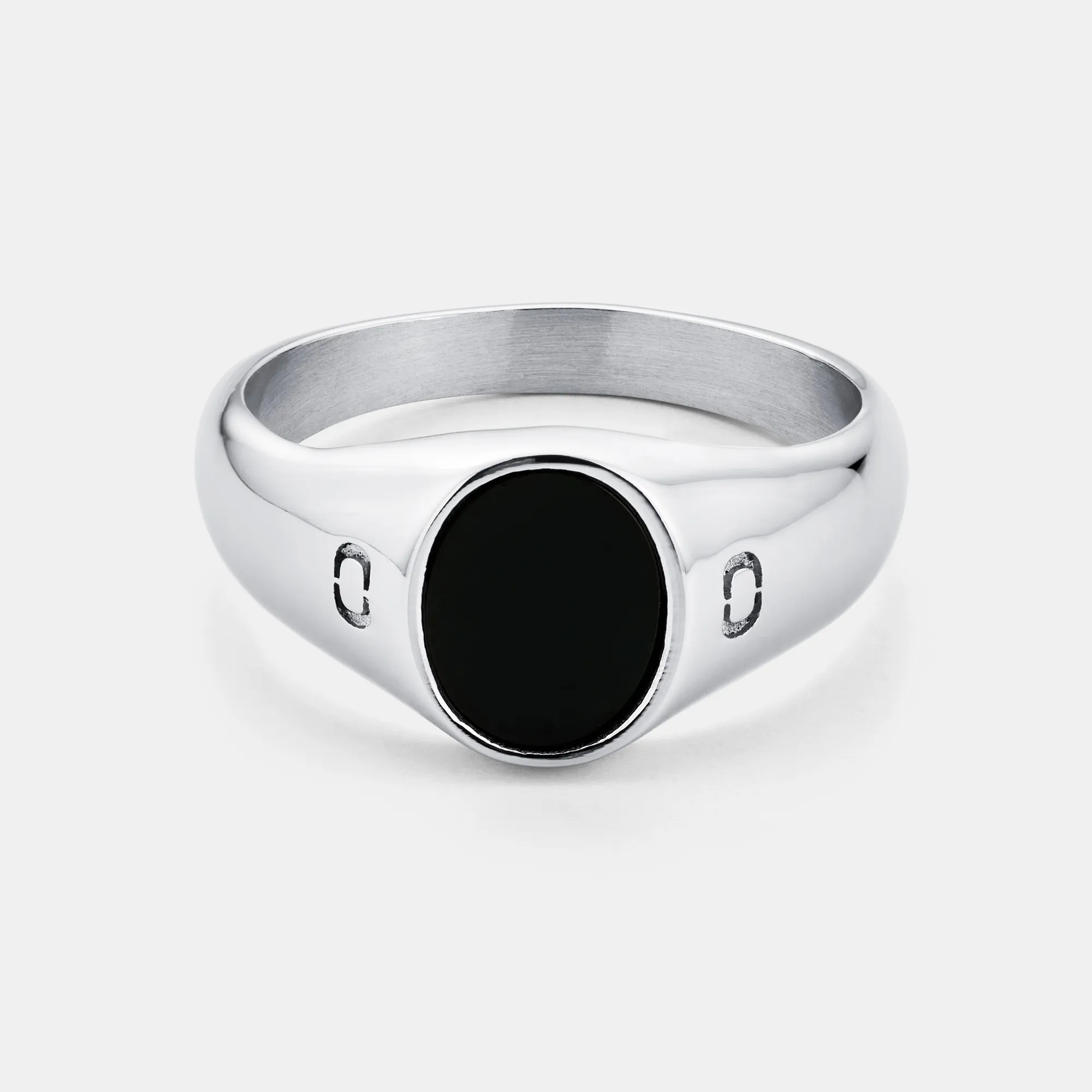 Onyx Oval Stone Signet Ring (Silver) sold by Craftd London