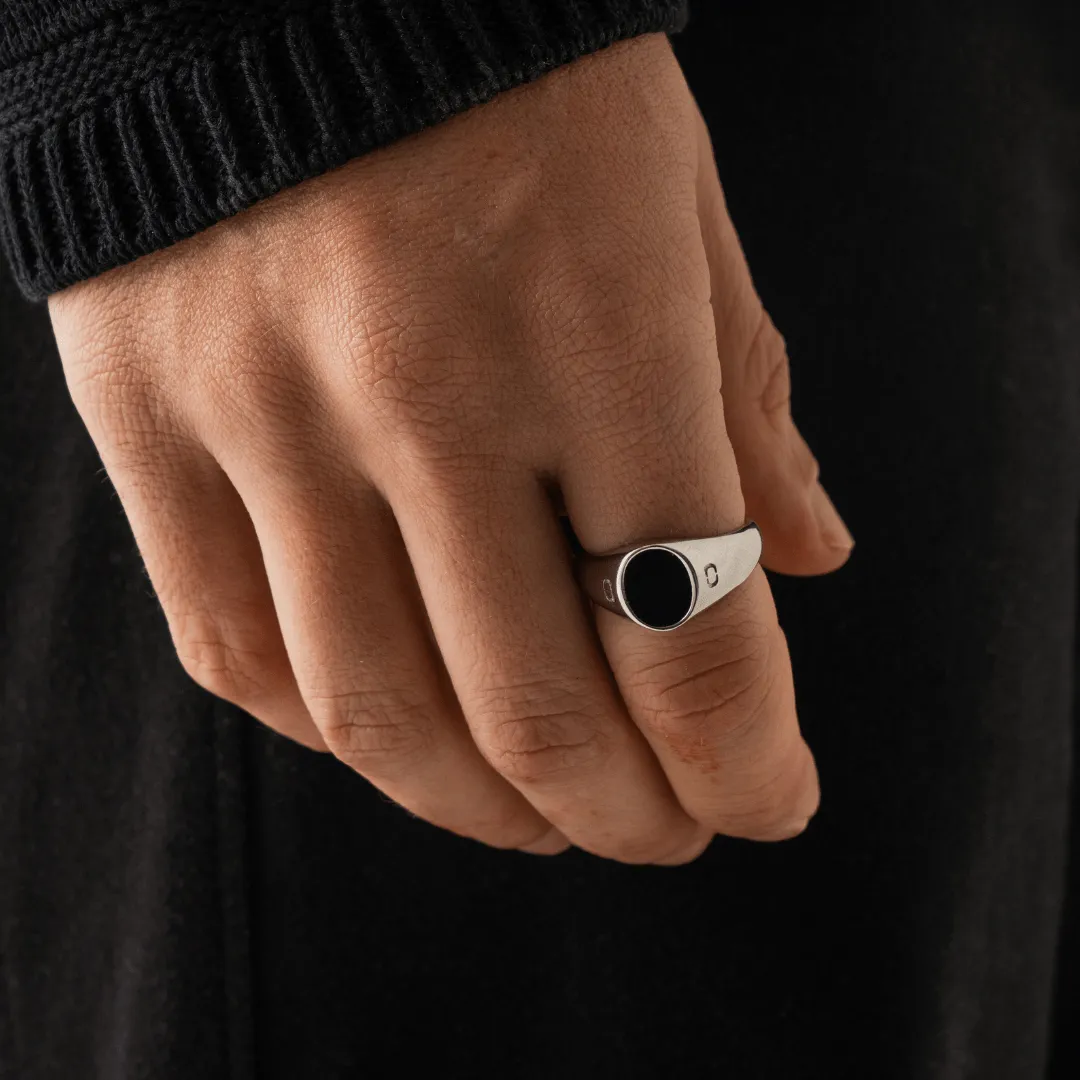 Onyx Oval Stone Signet Ring (Silver) sold by Craftd London product image thumbnail 2