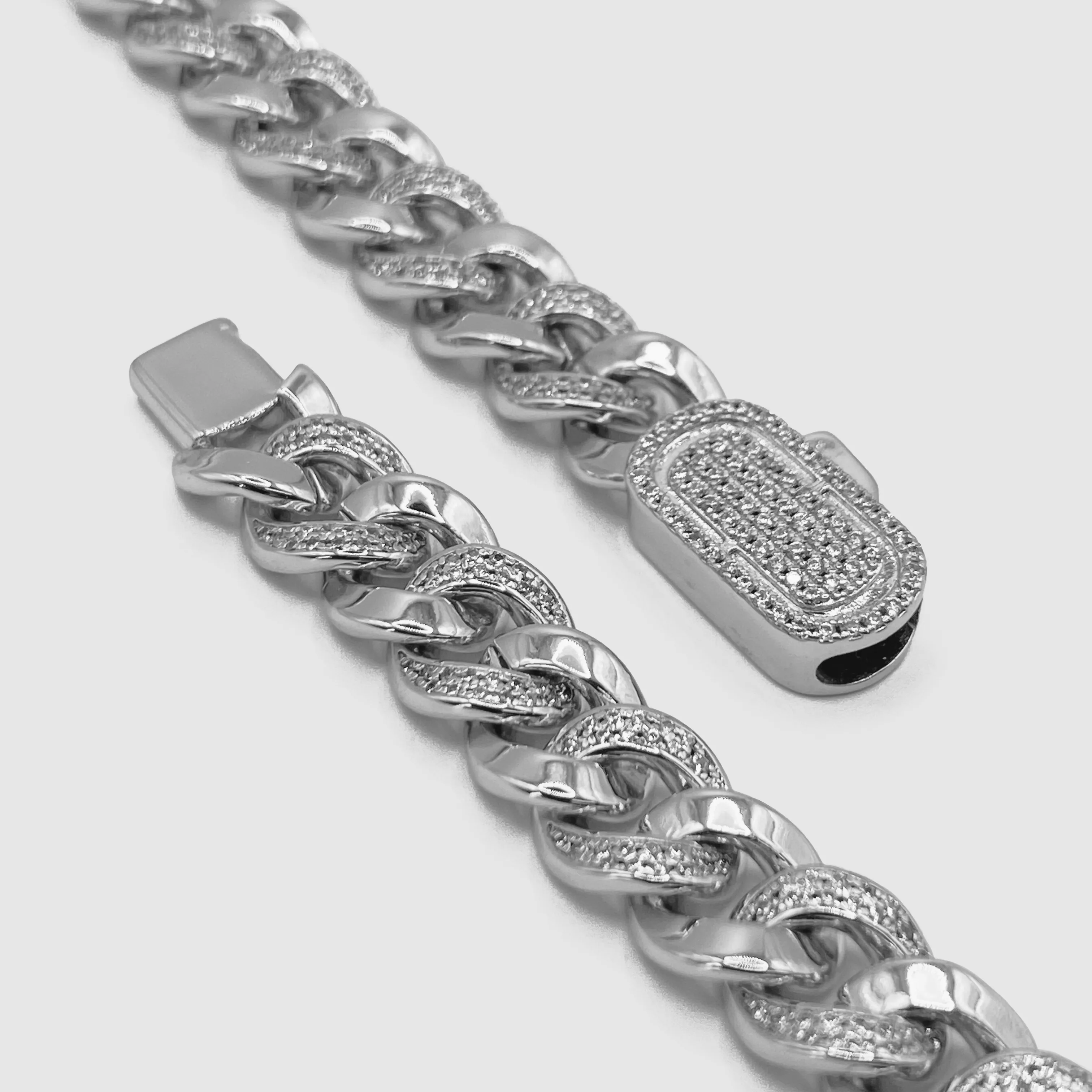Half Iced Cuban Bracelet (Silver) 8mm sold by Craftd London product image thumbnail 3