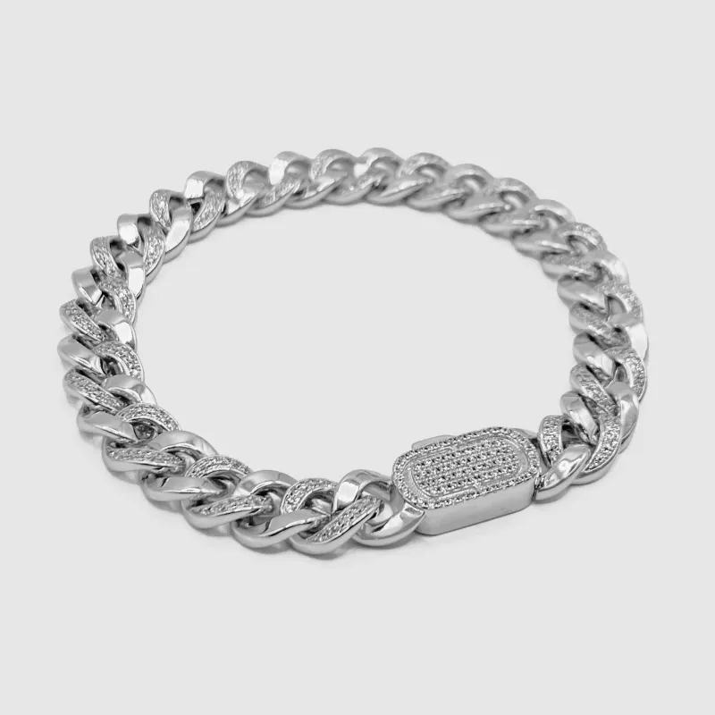 Half Iced Cuban Bracelet (Silver) 8mm sold by Craftd London