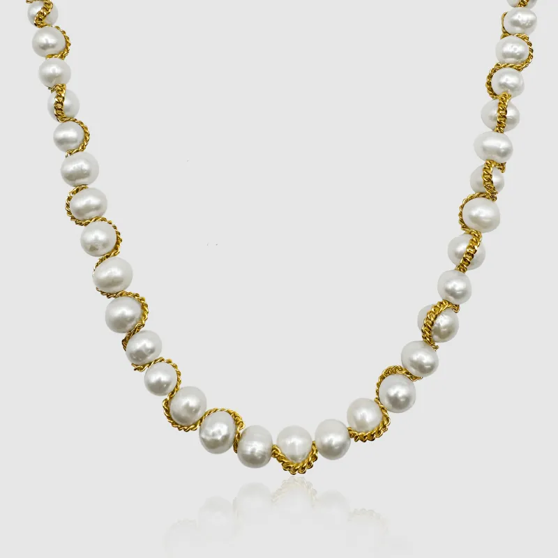 Chain Wrap Real Pearl Necklace (Gold) sold by Craftd London