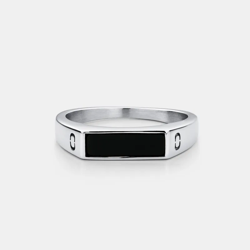Onyx Rectangle Stone Signet Ring (Silver) sold by Craftd London