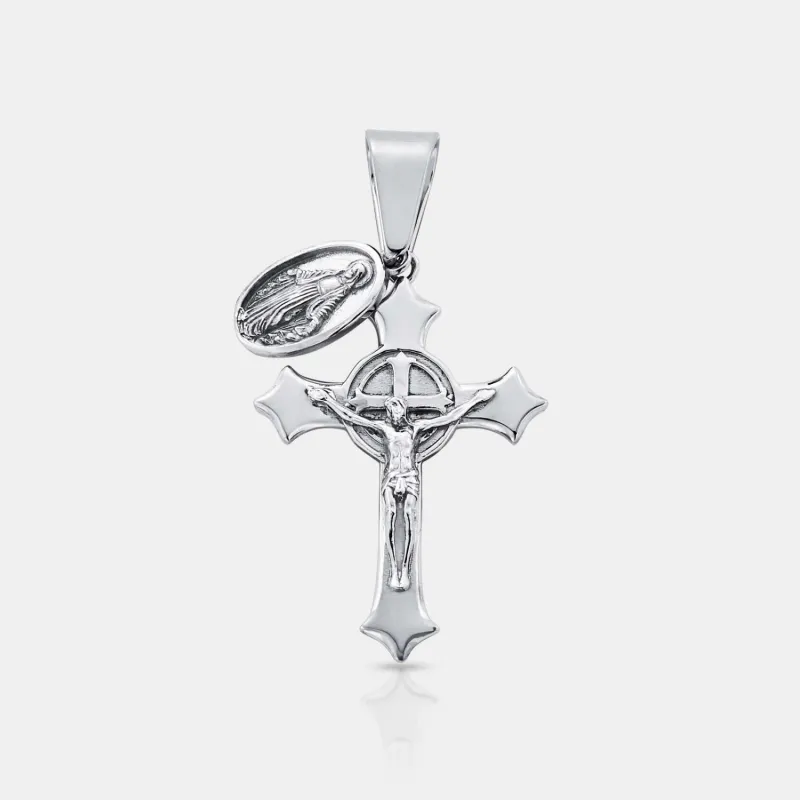 Jesus & Mary Cross Pendant (Silver) sold by Craftd London