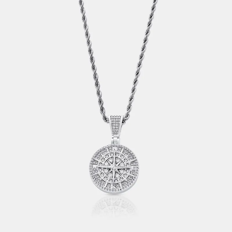 Iced Compass Pendant (Silver) made by Craftd London