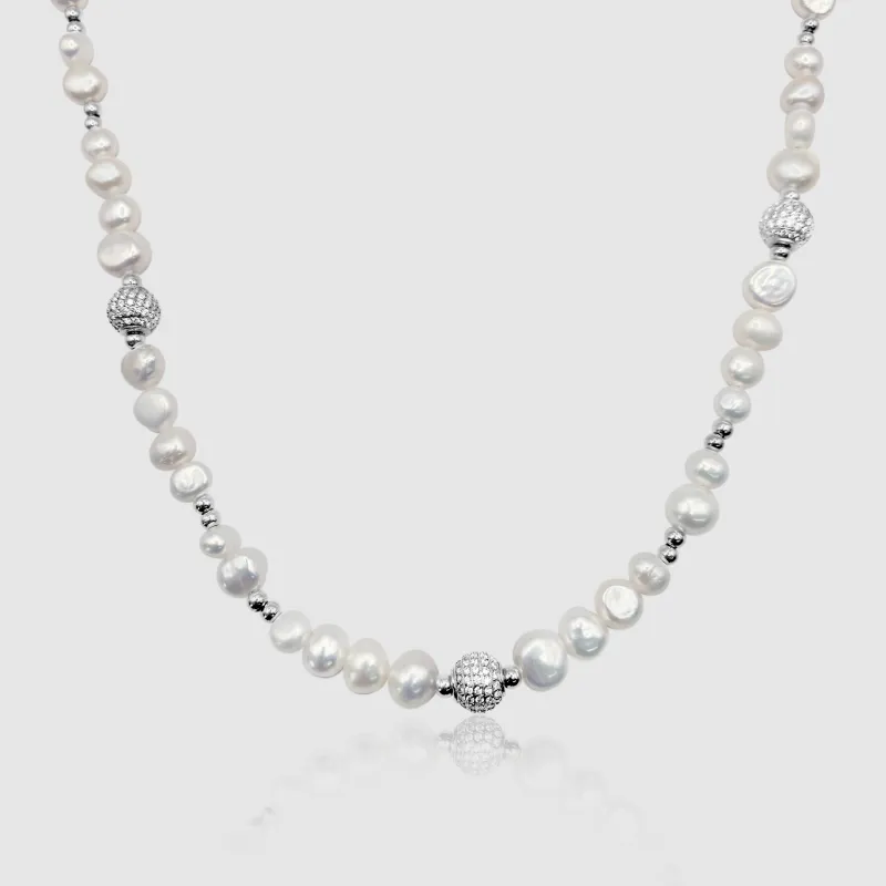 Iced Beaded Real Pearl Necklace (Silver) sold by Craftd London
