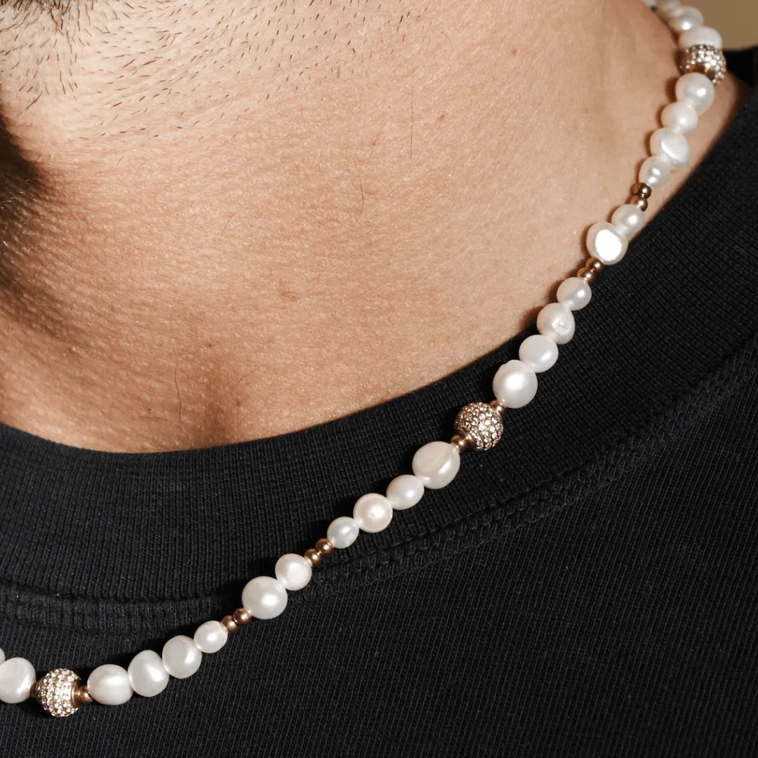 Iced Beaded Real Pearl Necklace (Gold) sold by Craftd London product image thumbnail 4