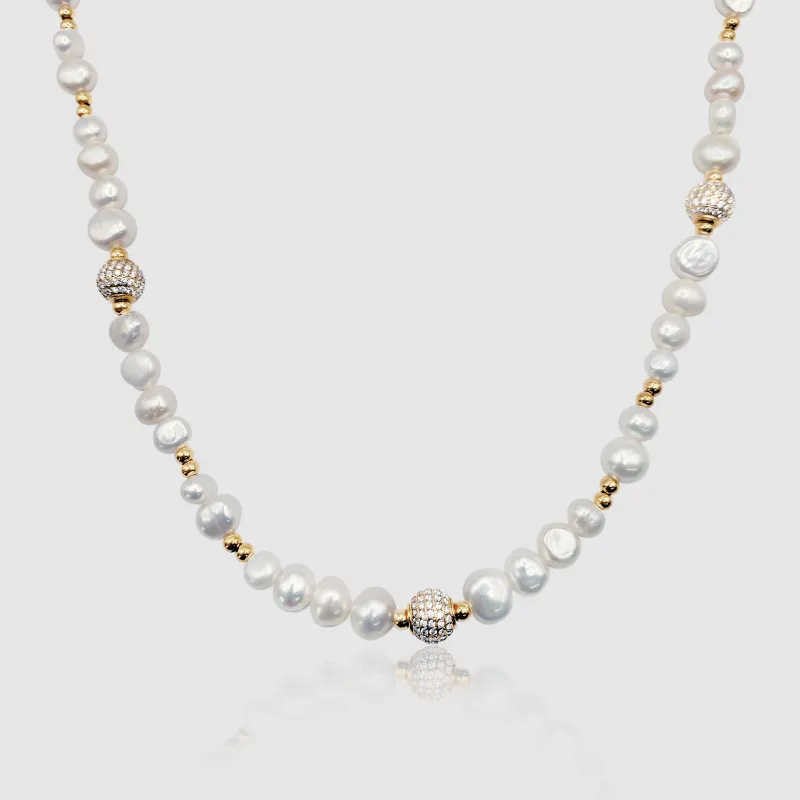 Iced Beaded Real Pearl Necklace (Gold) sold by Craftd London