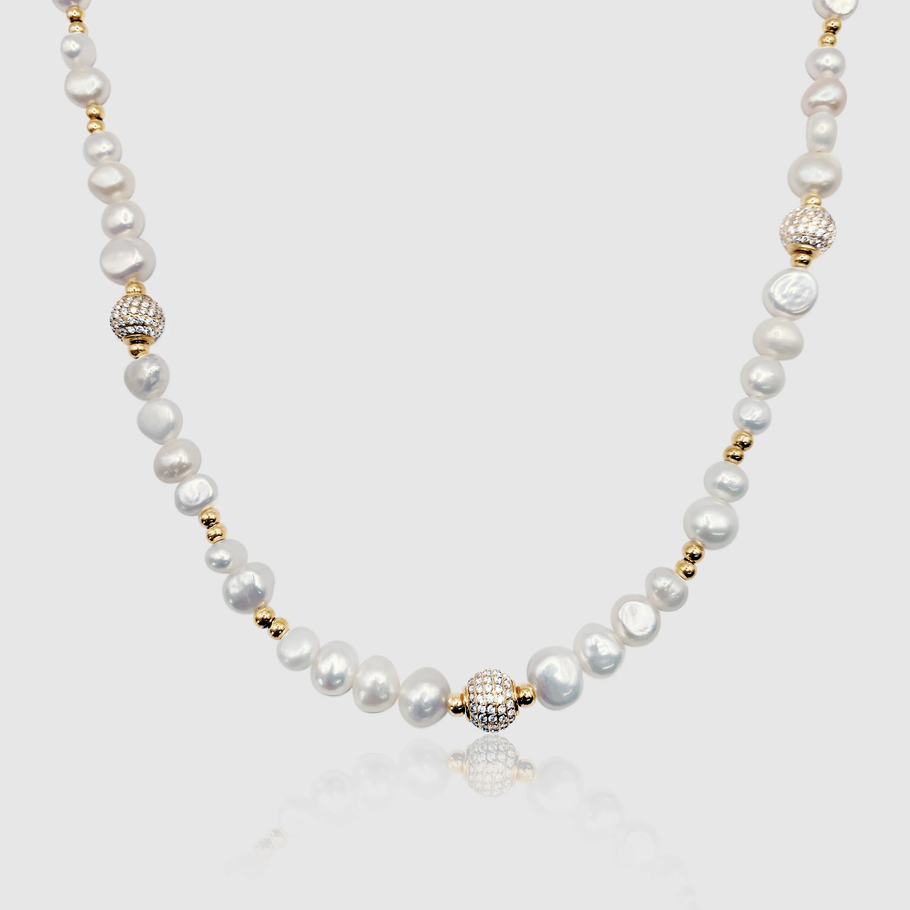 Iced Beaded Real Pearl Necklace (Gold) sold by Craftd London