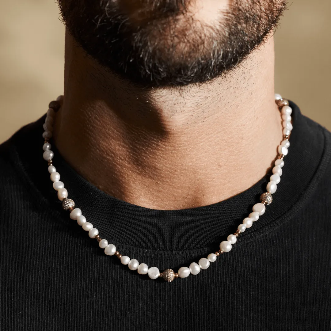 Iced Beaded Real Pearl Necklace (Gold) sold by Craftd London product image thumbnail 2