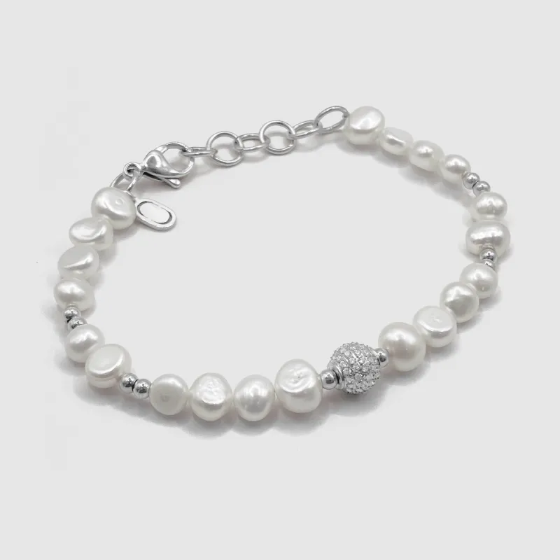 Iced Beaded Real Pearl Bracelet (Silver) sold by Craftd London