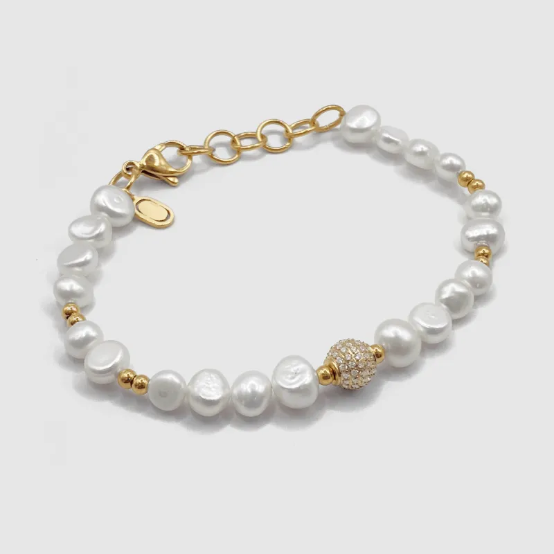 Iced Beaded Real Pearl Bracelet (Gold) sold by Craftd London