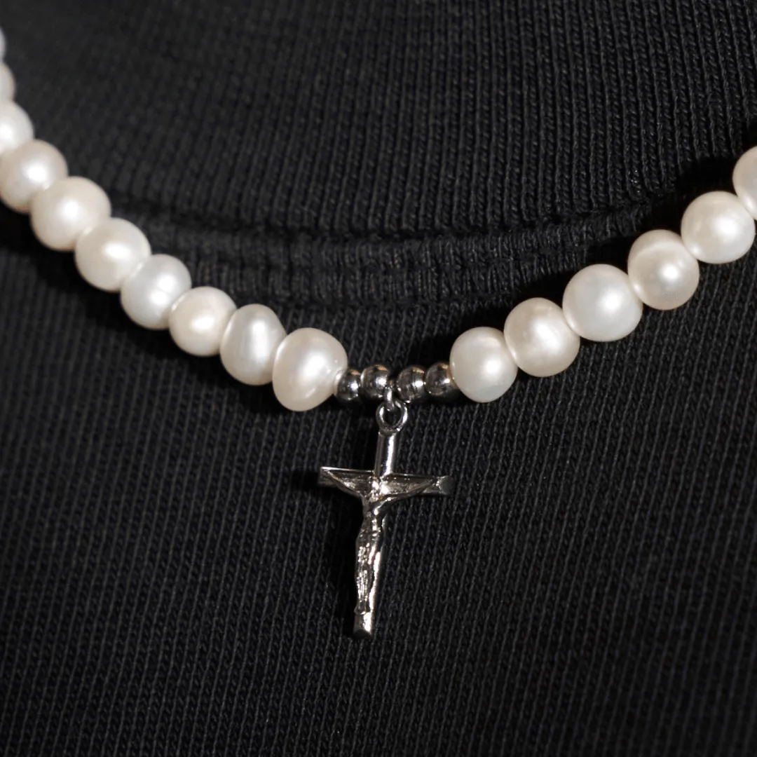 Crucifix Real Pearl Necklace (Silver) sold by Craftd London product image thumbnail 4