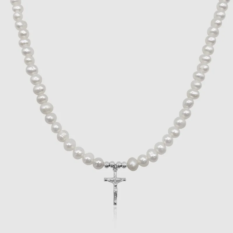 Crucifix Real Pearl Necklace (Silver) made by Craftd London