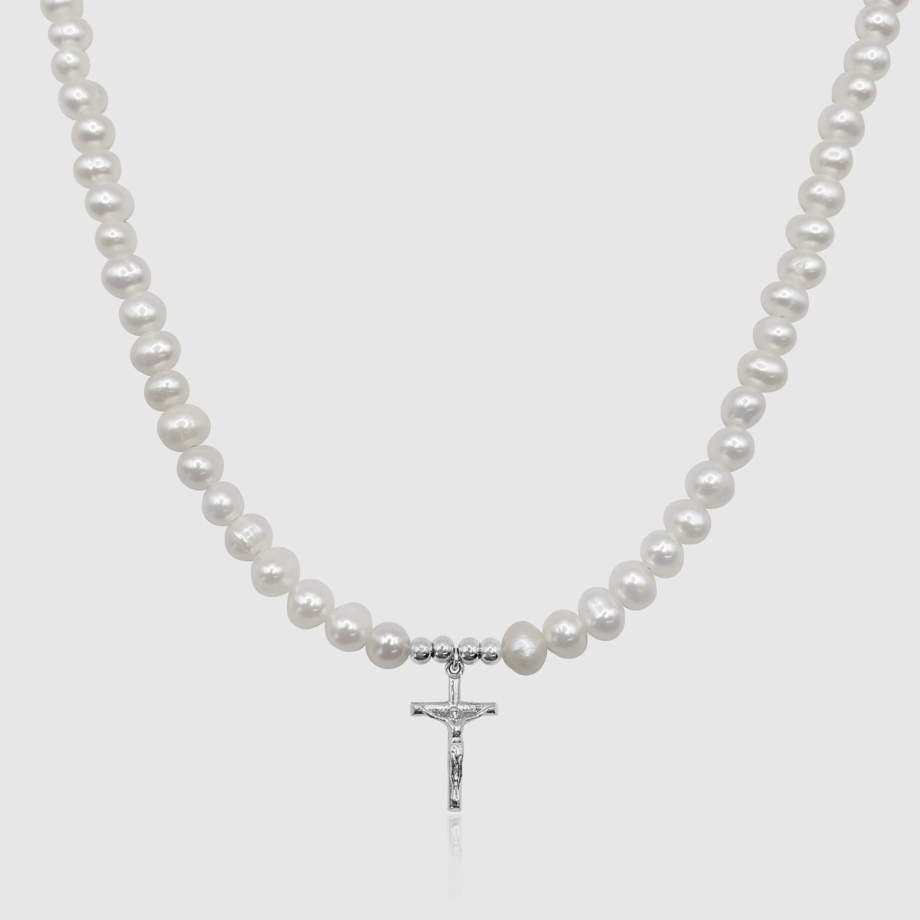 Crucifix Real Pearl Necklace (Silver) sold by Craftd London