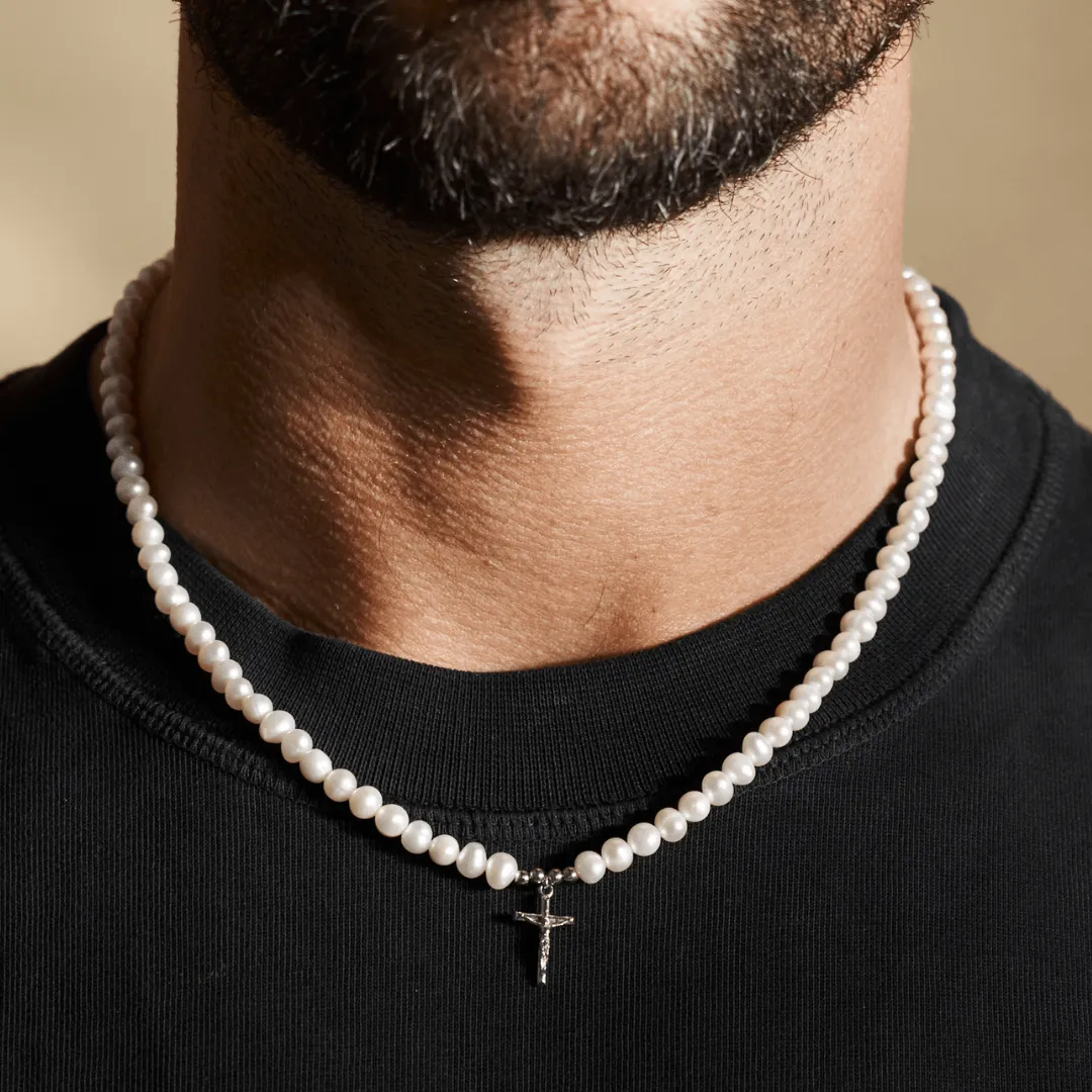 Crucifix Real Pearl Necklace (Silver) sold by Craftd London product image thumbnail 2
