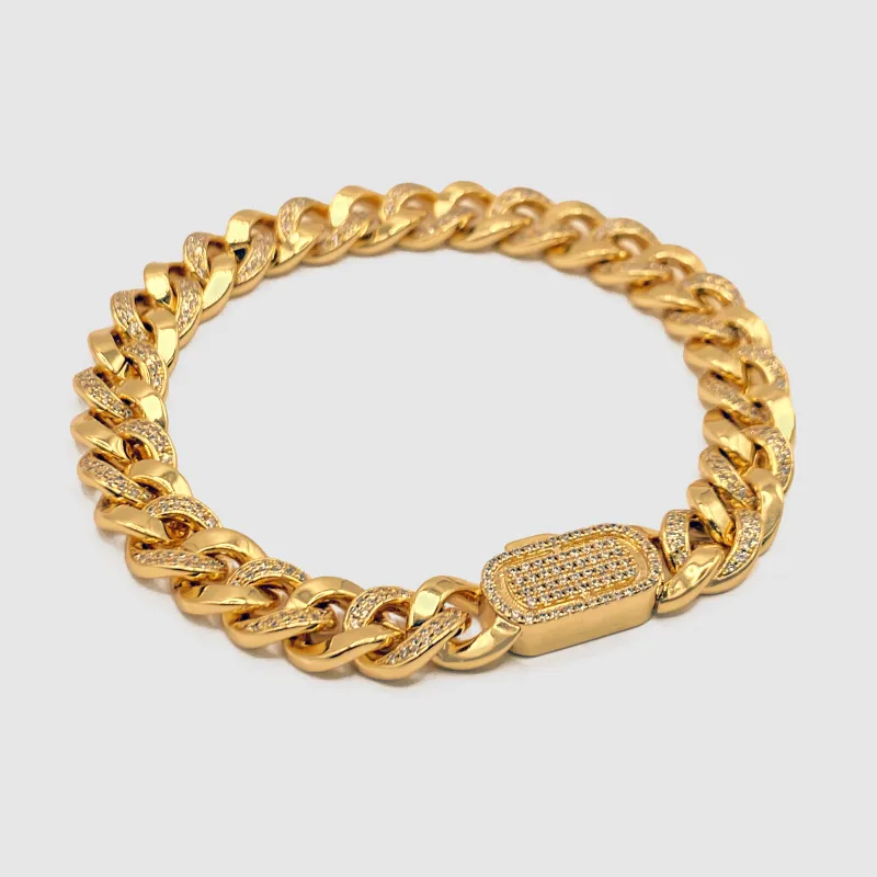 Half Iced Cuban Bracelet (Gold) 8mm sold by Craftd London