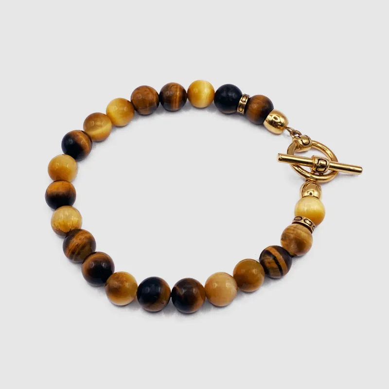 Tigers Eye Bead Bracelet (Gold) made by Craftd London