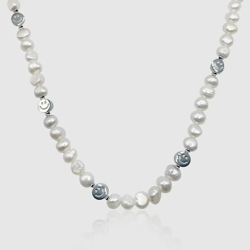 Smiley Real Pearl Necklace (Silver) sold by Craftd London