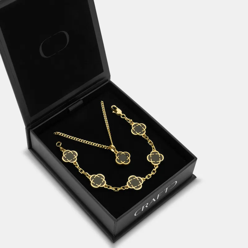 Onyx Clover Pendant Gift Set (Gold) sold by Craftd London