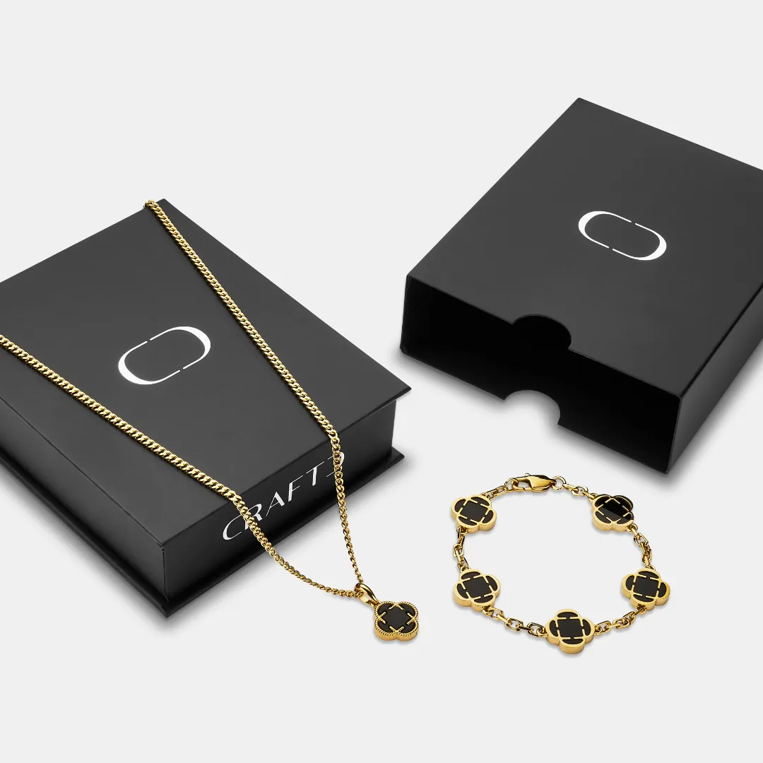 Onyx Clover Pendant Gift Set (Gold) sold by Craftd London product image thumbnail 2