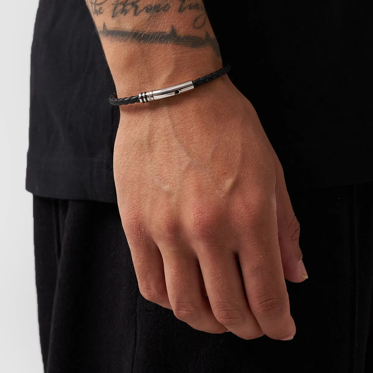 Black Leather Bracelet (Silver) sold by Craftd London product image thumbnail 4