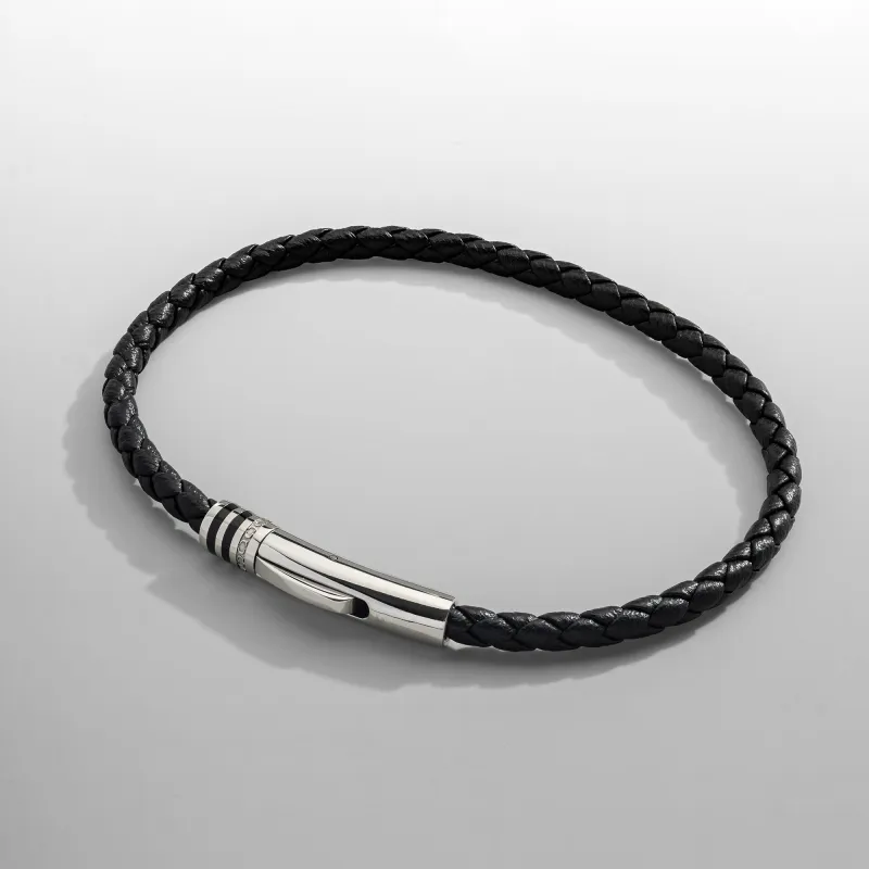 Black Leather Bracelet (Silver) sold by Craftd London