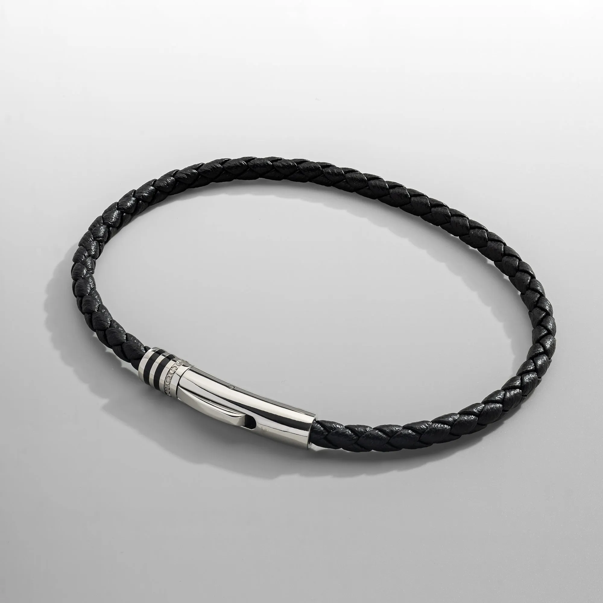 Black Leather Bracelet (Silver) sold by Craftd London