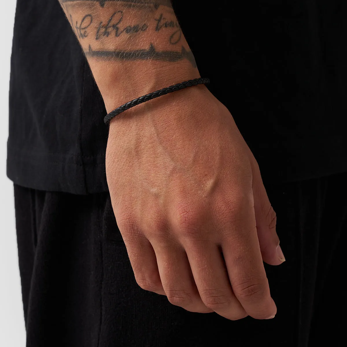 Black Leather Bracelet (Silver) sold by Craftd London product image thumbnail 2