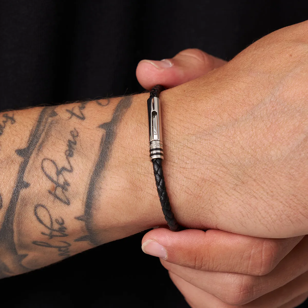 Black Leather Bracelet (Silver) sold by Craftd London product image thumbnail 3