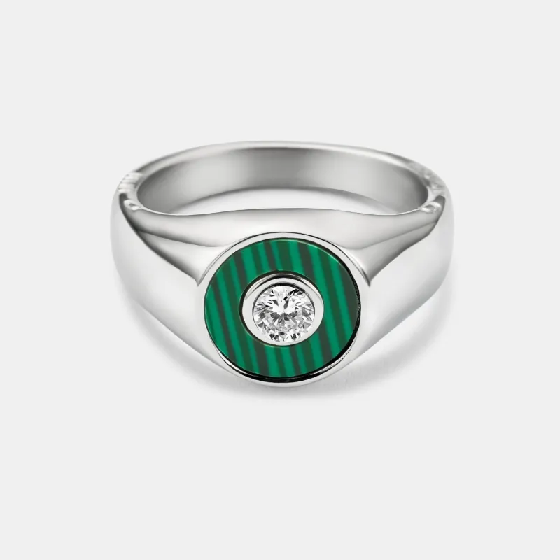 Malachite Round Gem Signet Ring (Silver) made by Craftd London