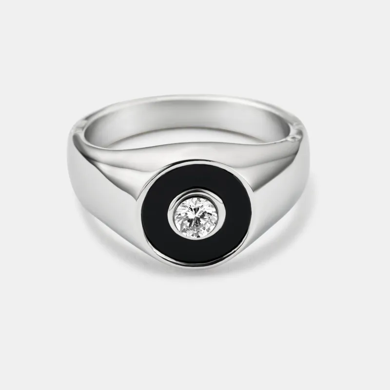Onyx Round Gem Signet Ring (Silver) made by Craftd London