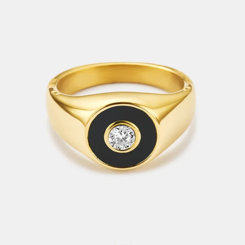 Onyx Round Gem Signet Ring (Gold) made by Craftd London