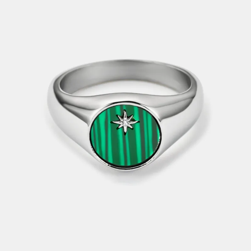 Malachite North Star Signet Ring (Silver) made by Craftd London