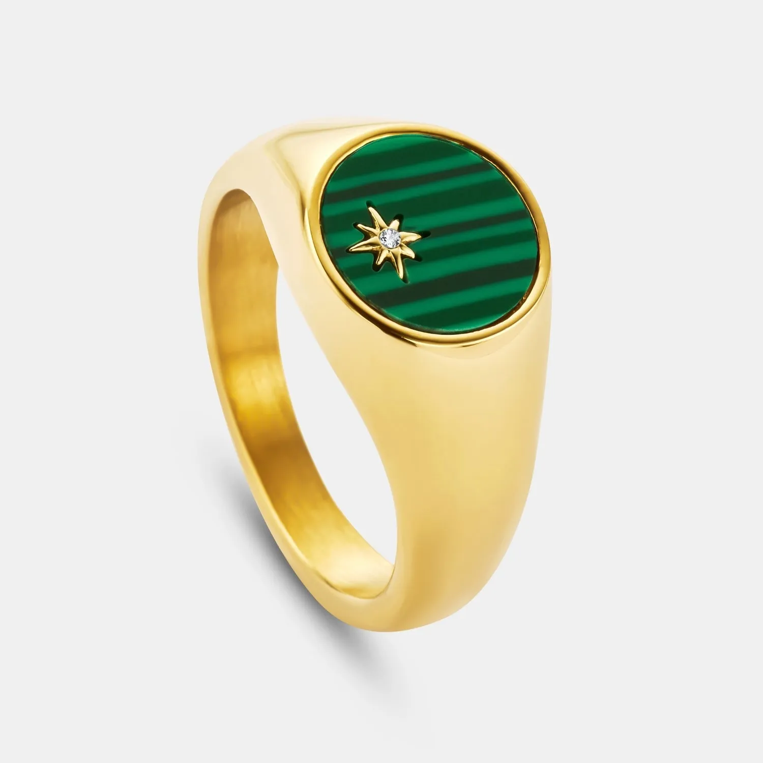 Malachite North Star Signet Ring (Gold) sold by Craftd London product image thumbnail 3