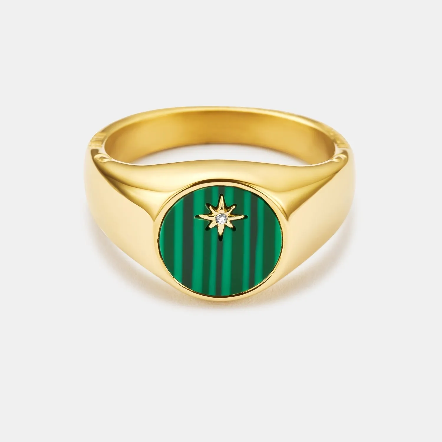 Malachite North Star Signet Ring (Gold) sold by Craftd London