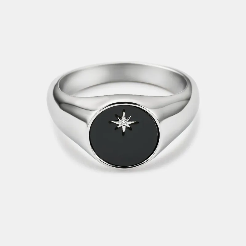 Onyx North Star Signet Ring (Silver) made by Craftd London