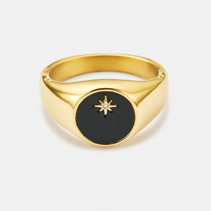 Onyx North Star Signet Ring (Gold) made by Craftd London