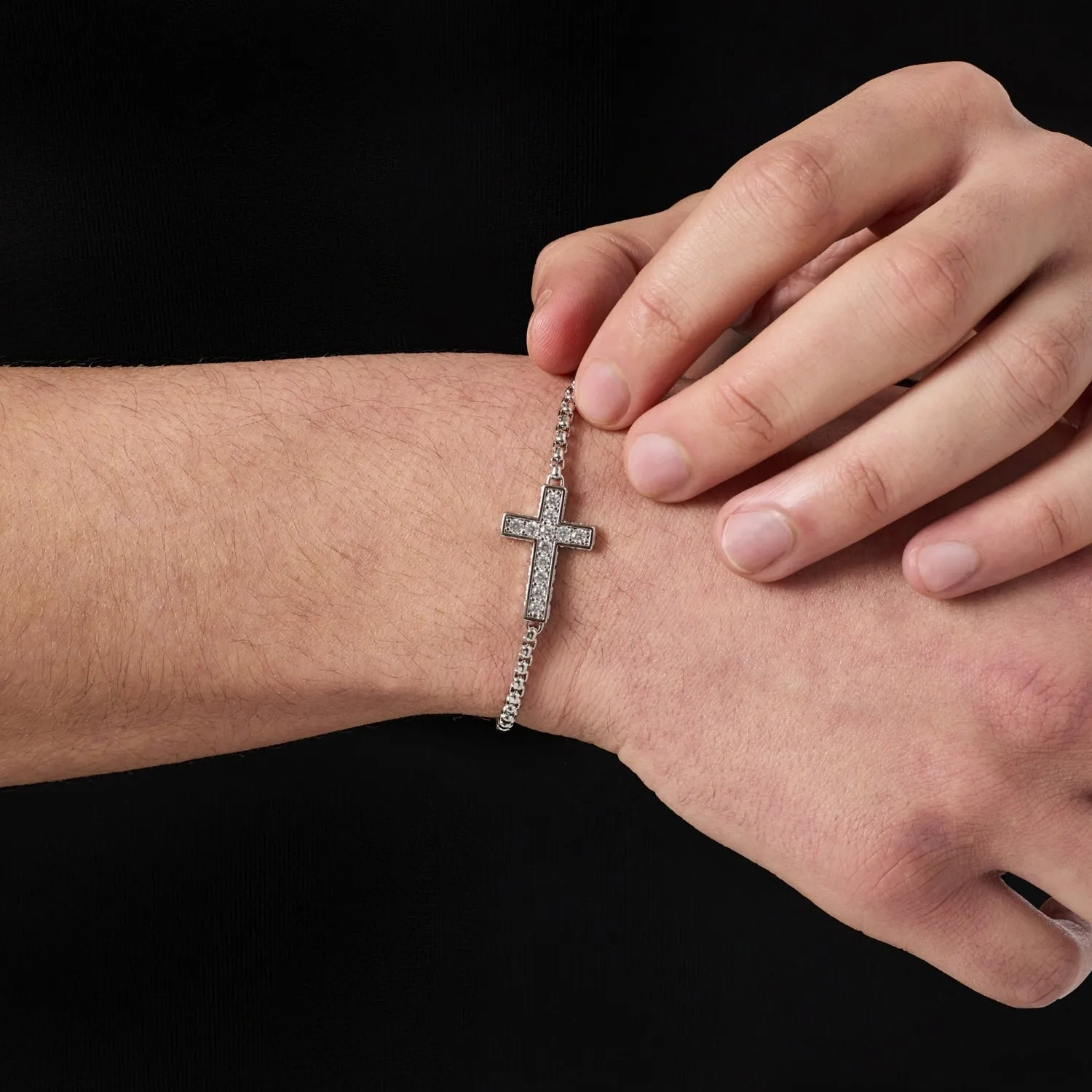 Iced Cross Bracelet (Silver) sold by Craftd London product image thumbnail 3