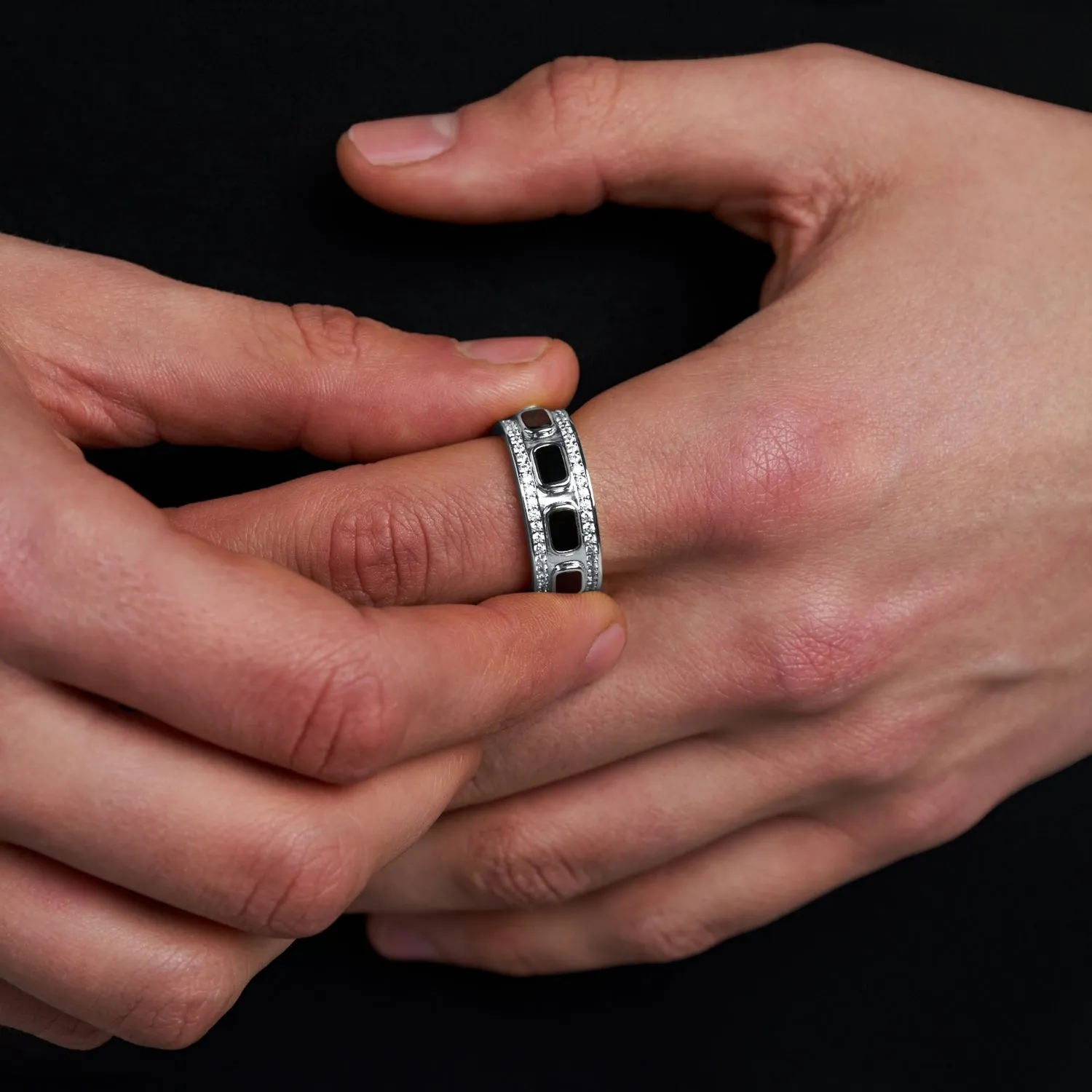 Iced Onyx Band Ring (Silver) sold by Craftd London product image thumbnail 3