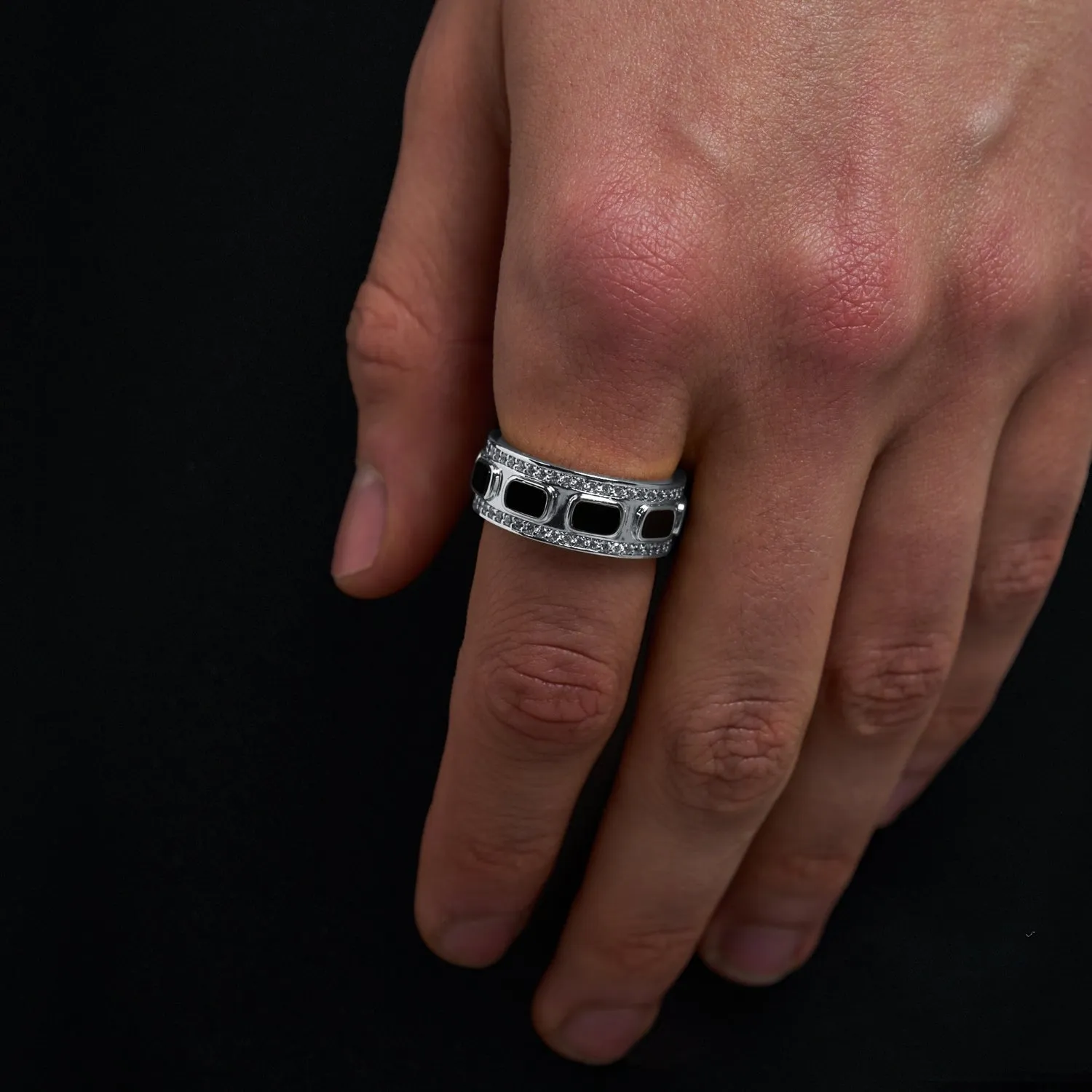Iced Onyx Band Ring (Silver) sold by Craftd London product image thumbnail 2