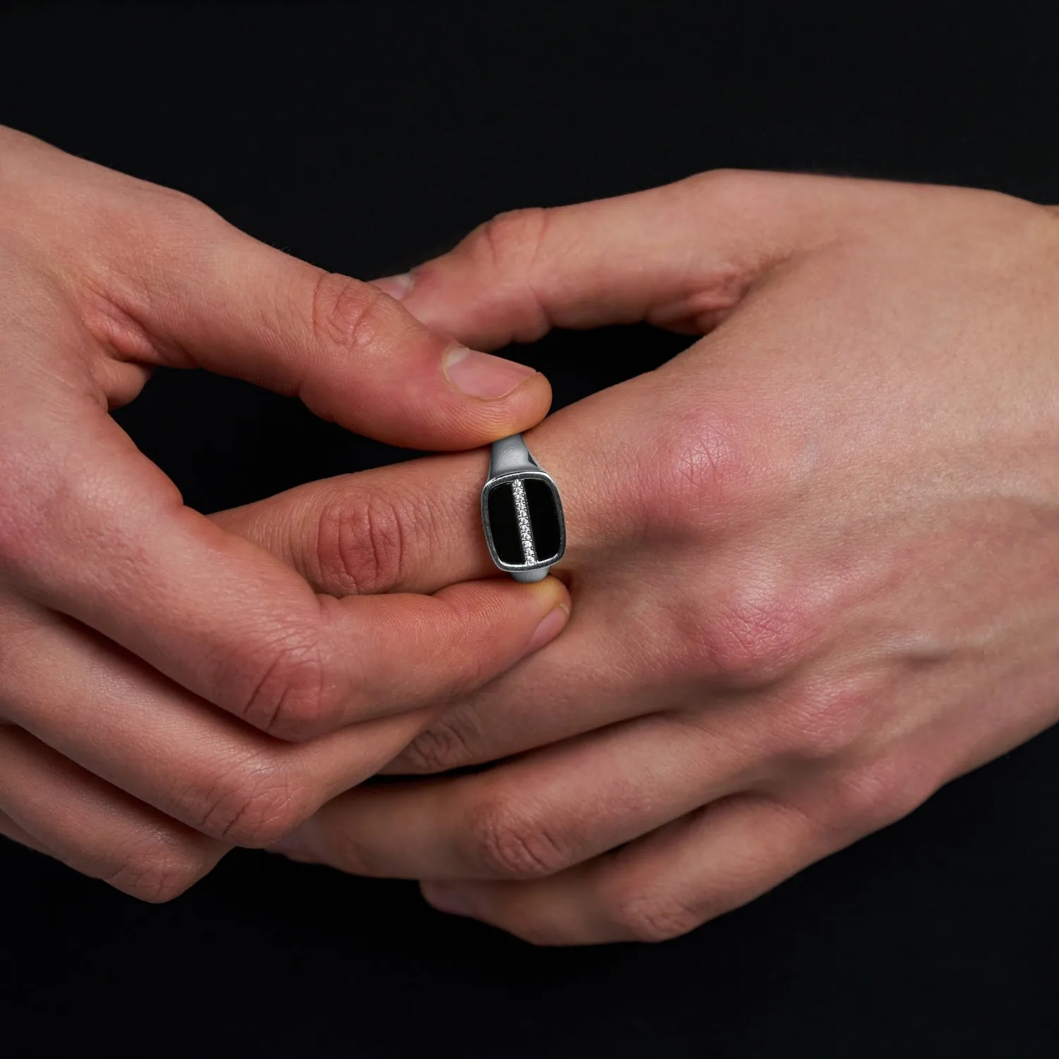 Iced Onyx Signet Ring (Silver) sold by Craftd London product image thumbnail 3