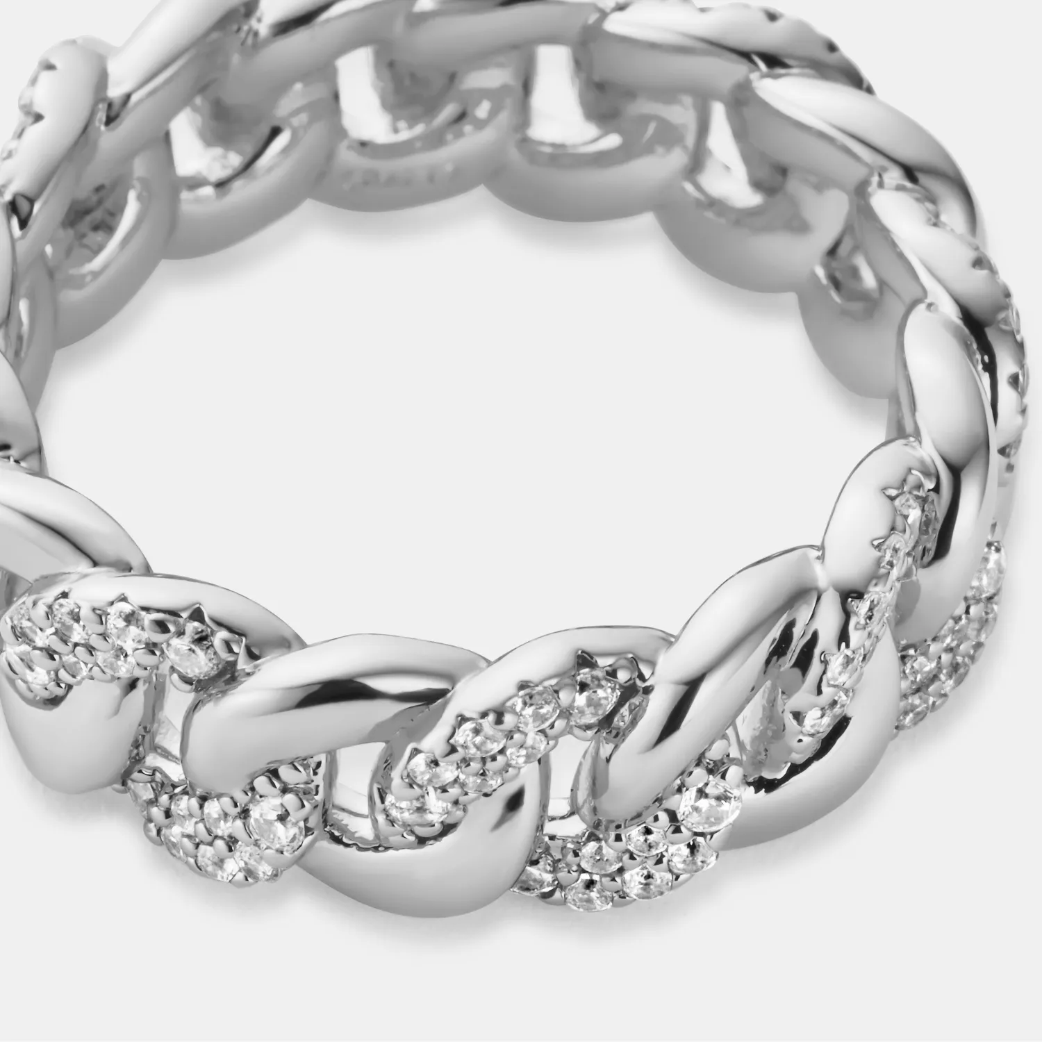 Half Iced Cuban Band Ring (Silver) 8mm sold by Craftd London product image thumbnail 5