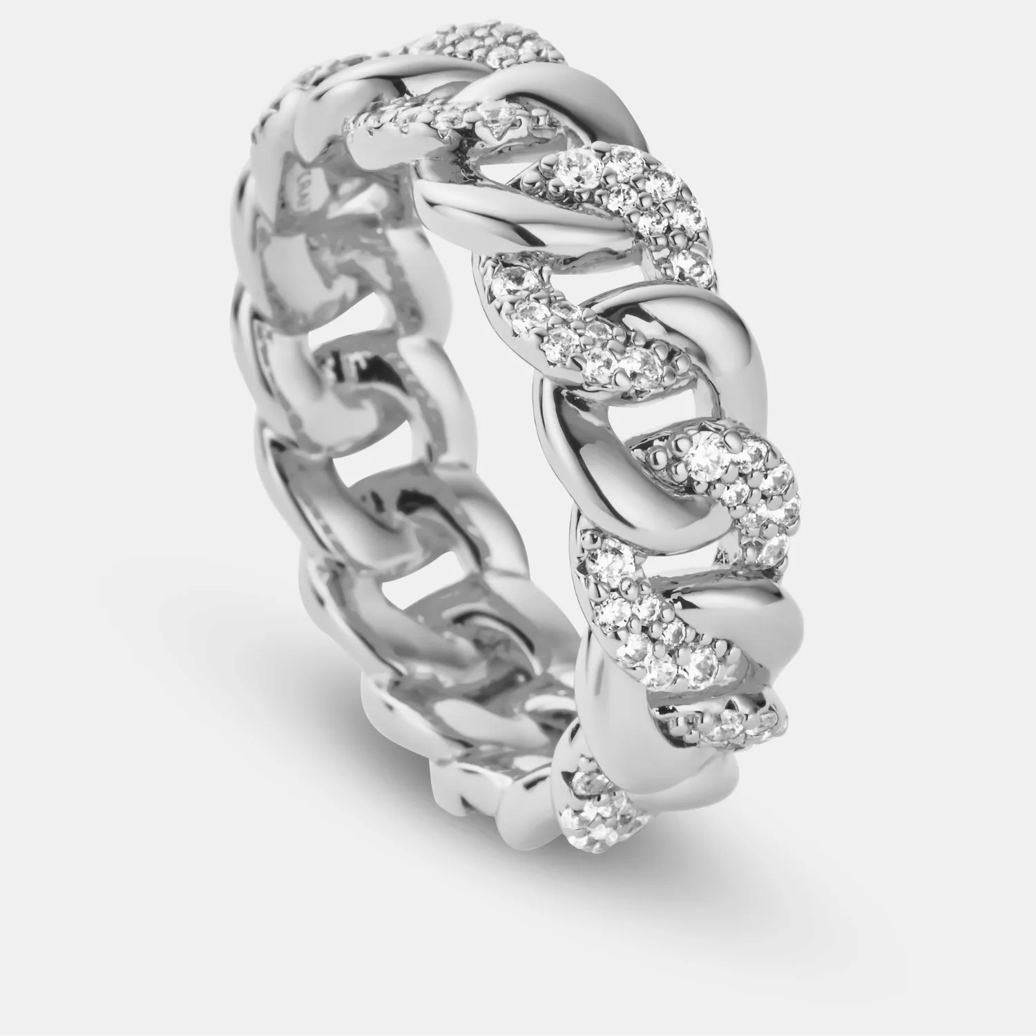 Half Iced Cuban Band Ring (Silver) 8mm sold by Craftd London product image thumbnail 4