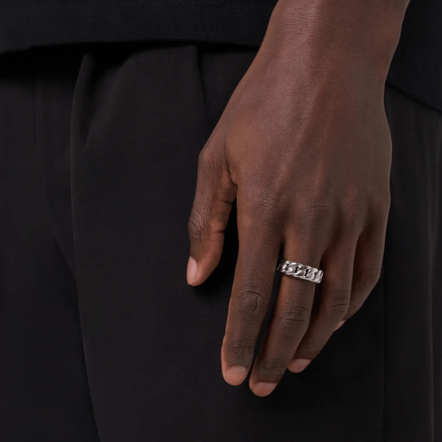 Half Iced Cuban Band Ring (Silver) 8mm sold by Craftd London product image thumbnail 2