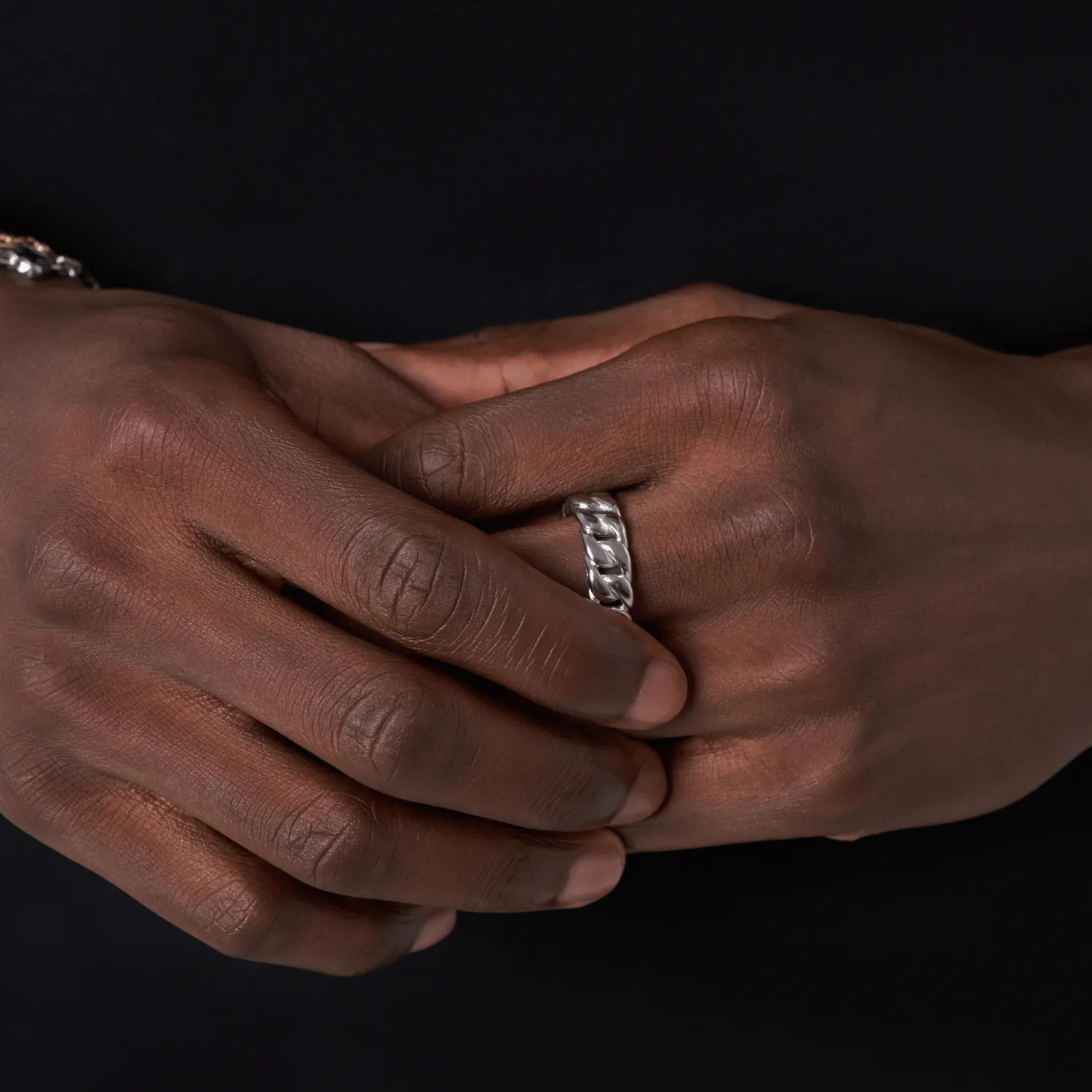 Half Iced Cuban Band Ring (Silver) 8mm sold by Craftd London product image thumbnail 3