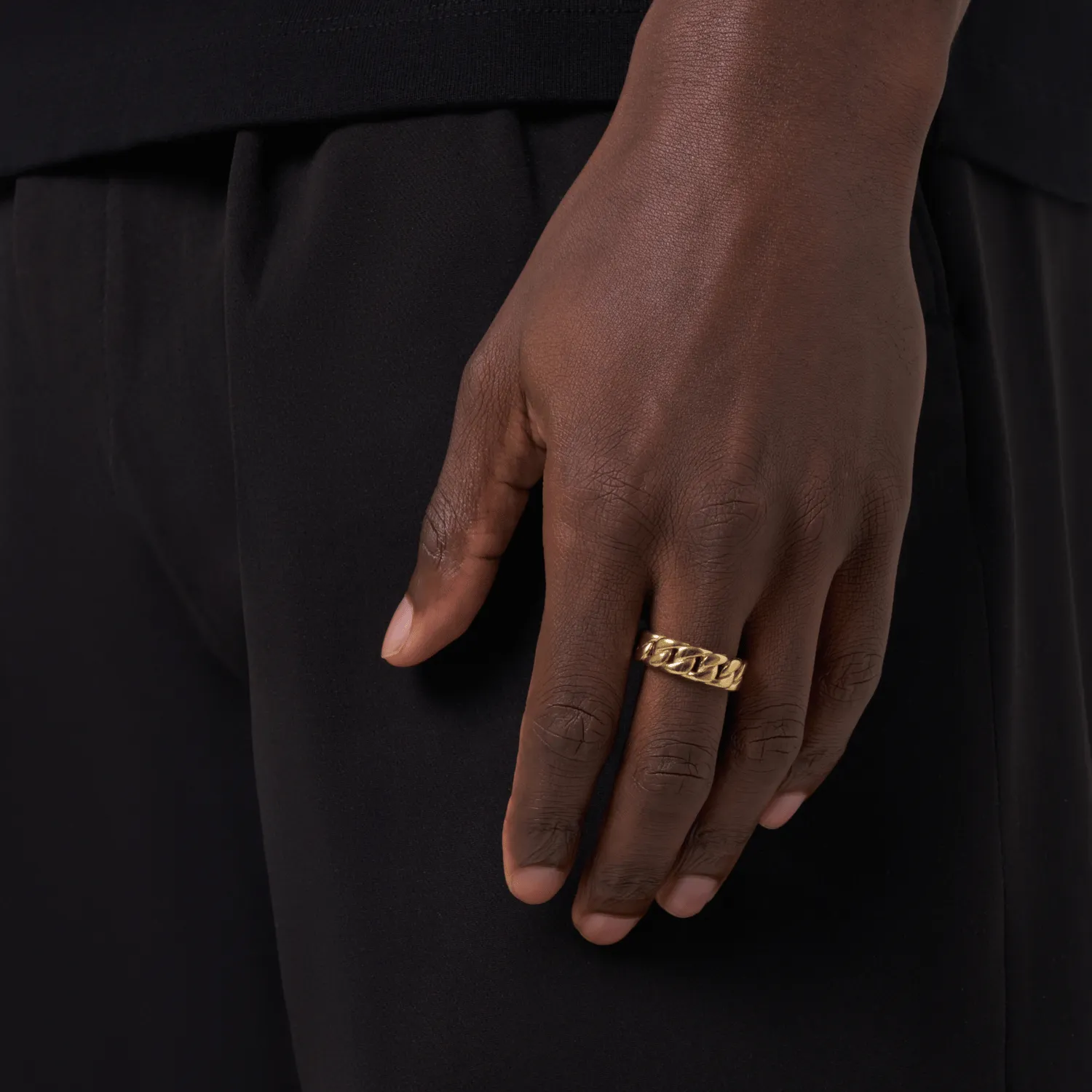 Half Iced Cuban Band Ring (Gold) 8mm sold by Craftd London product image thumbnail 2