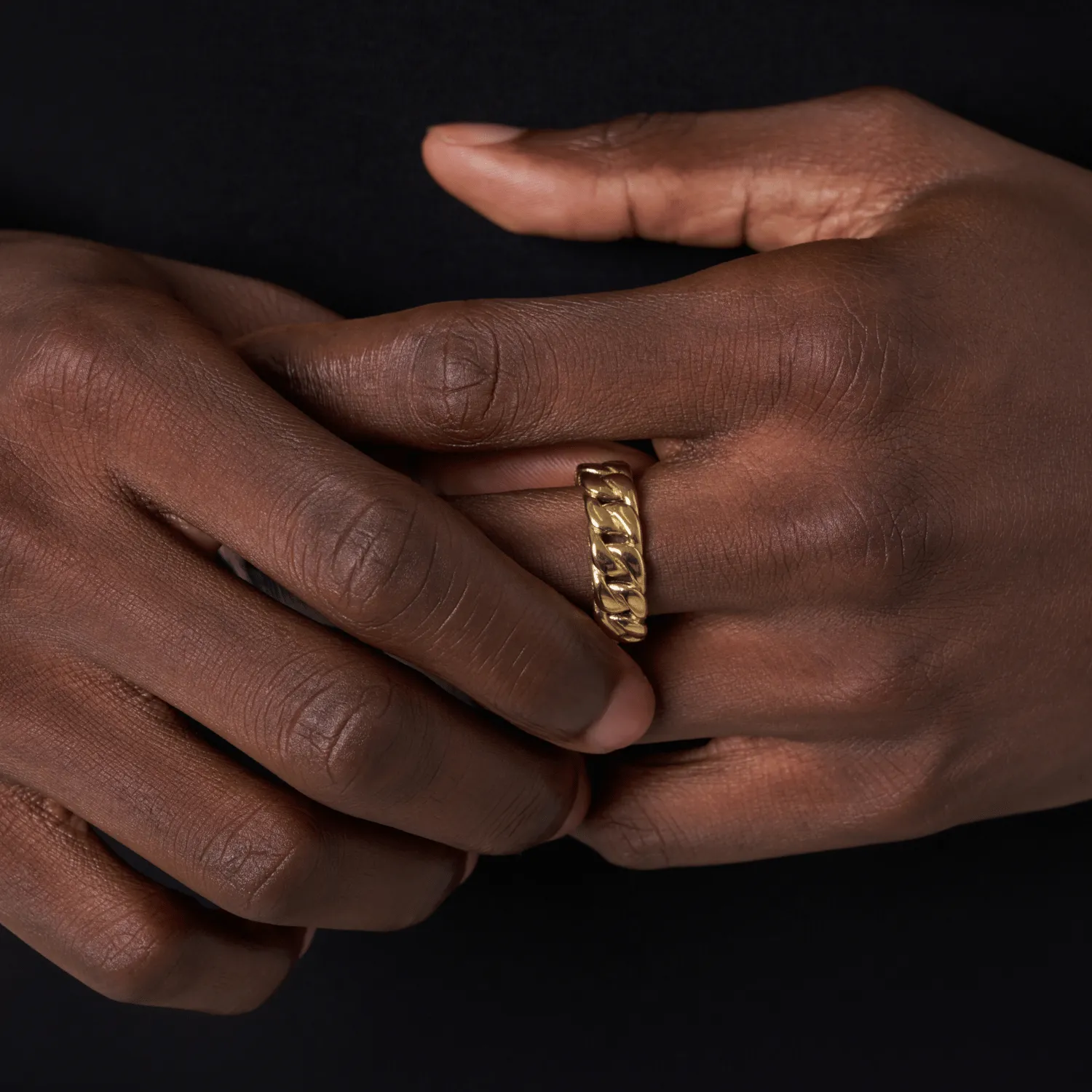 Half Iced Cuban Band Ring (Gold) 8mm sold by Craftd London product image thumbnail 3