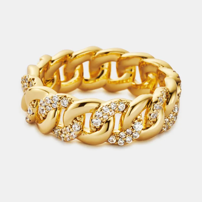 Half Iced Cuban Band Ring (Gold) 8mm made by Craftd London