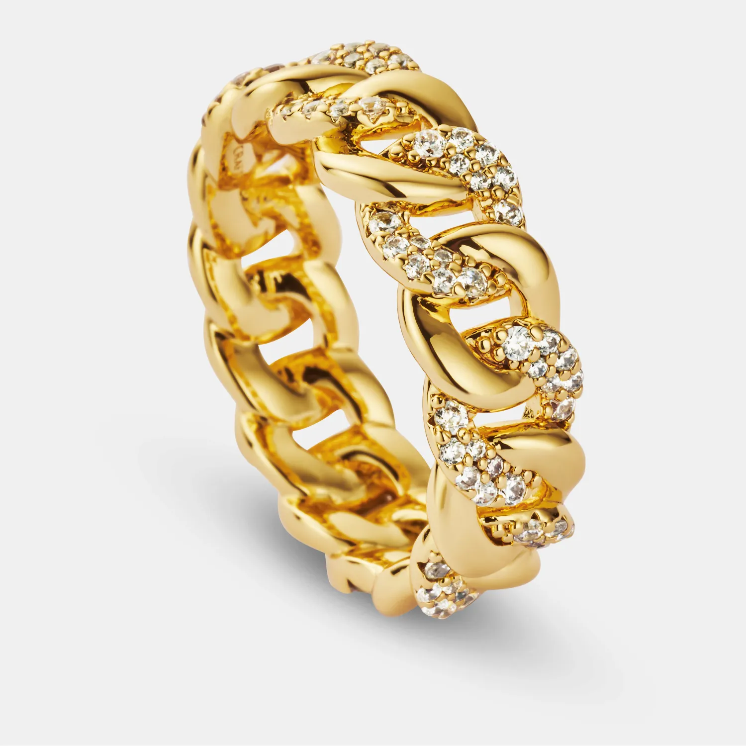 Half Iced Cuban Band Ring (Gold) 8mm sold by Craftd London product image thumbnail 4