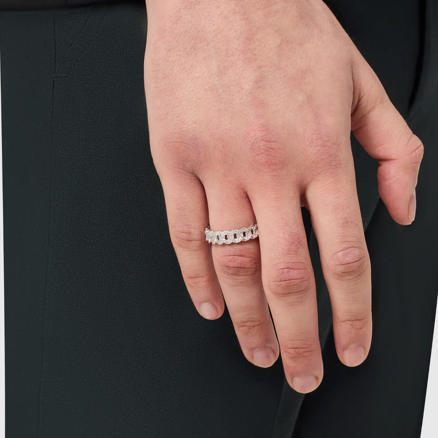 Iced Cuban Band Ring (Silver) 6mm sold by Craftd London product image thumbnail 2